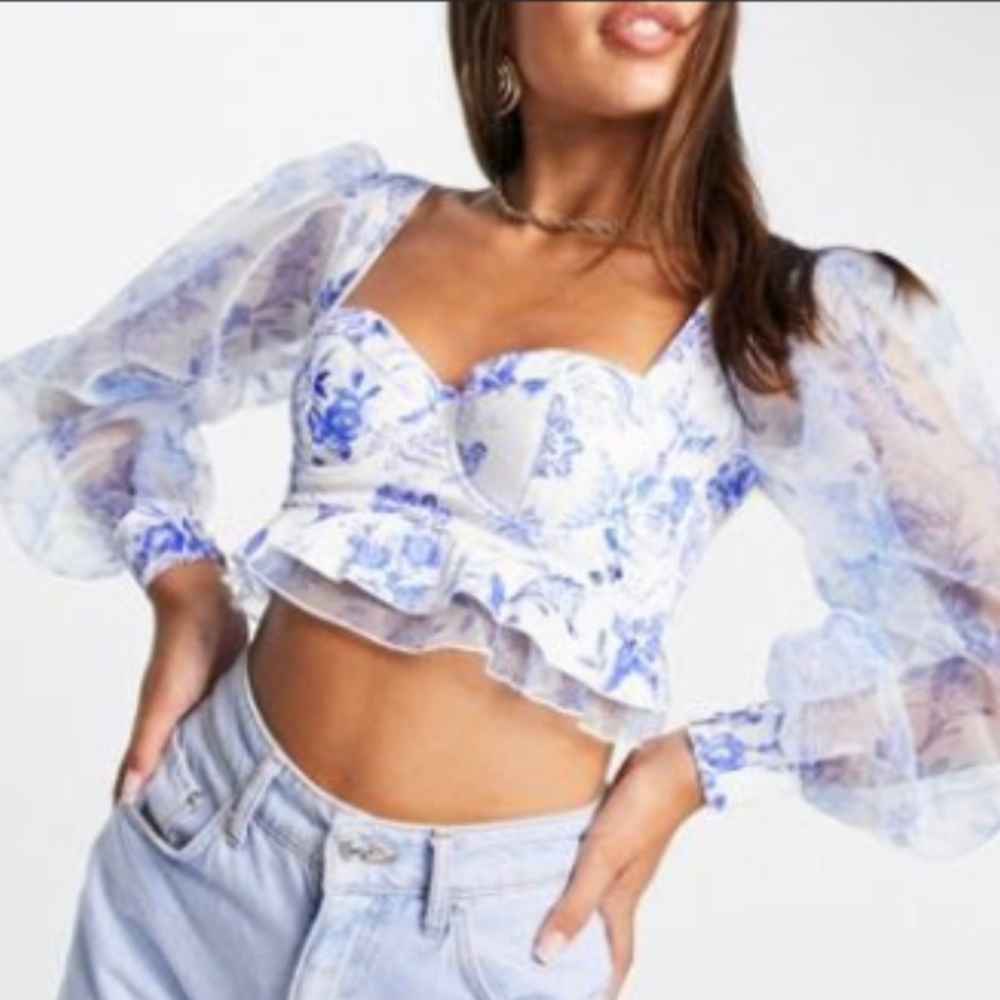 ASOS Design chiffon long sleeved bra corset crop